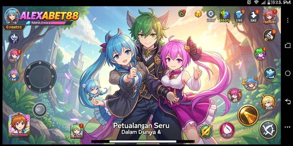 Tampilan gameplay ALEXABET88 yang penuh aksi dan karakter anime.