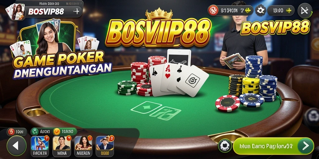 Tampilan gameplay menarik dari BOSVIP88 yang penuh strategi Poker.