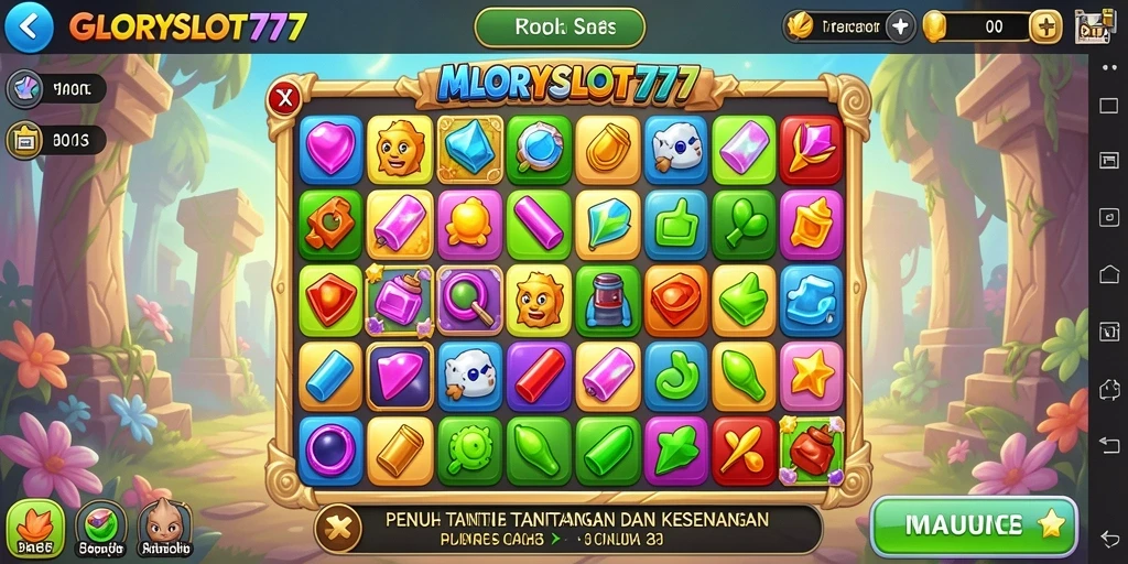 Screenshot gameplay GLORYSLOT777 yang menunjukkan momen seru permainan Match-3.