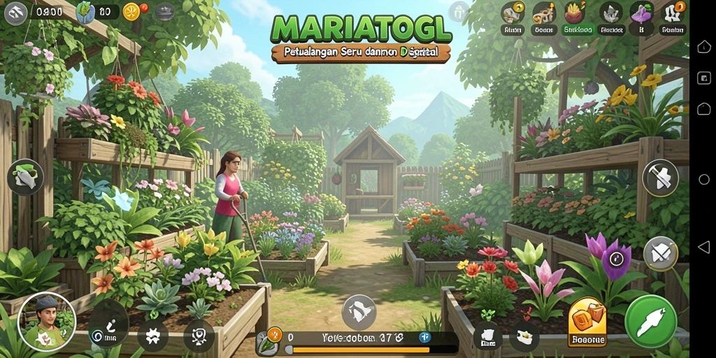 Screenshot gameplay MARIATOGL menampilkan aksi berkebun yang seru.
