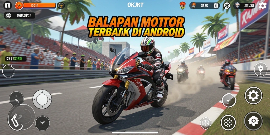 Tangkapan layar dari gameplay balapan motor yang mendebarkan.