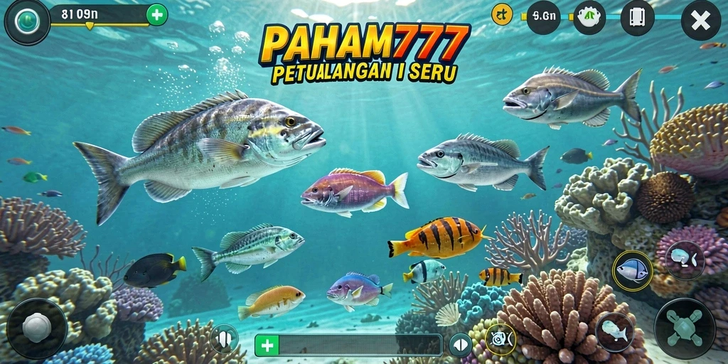 Tampilan utama gameplay PAHAM777 dengan ikan yang menari-nari.