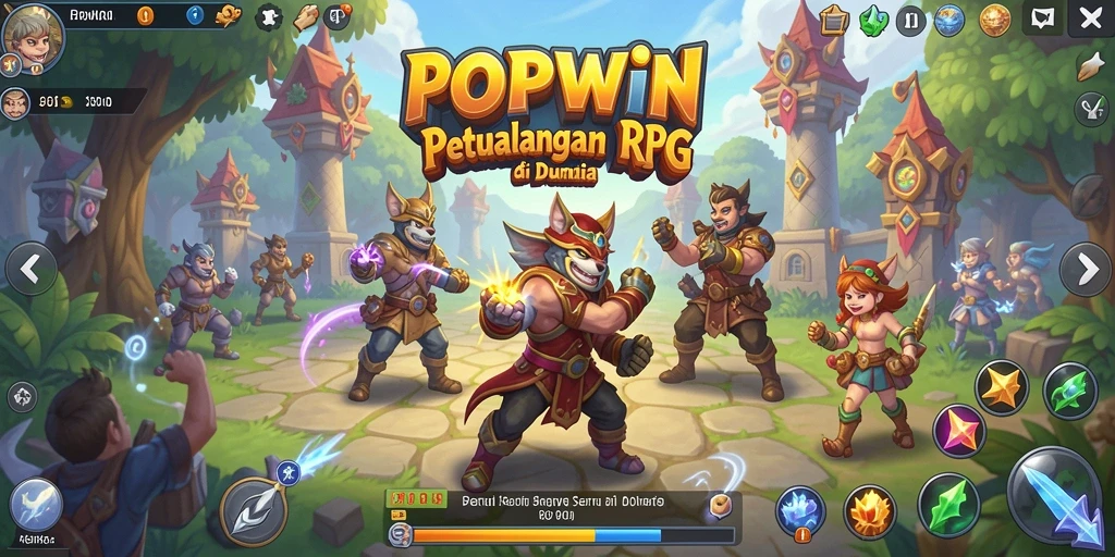 Tampilan gameplay RPG menarik dari POPWIN dan karakter yang beragam.
