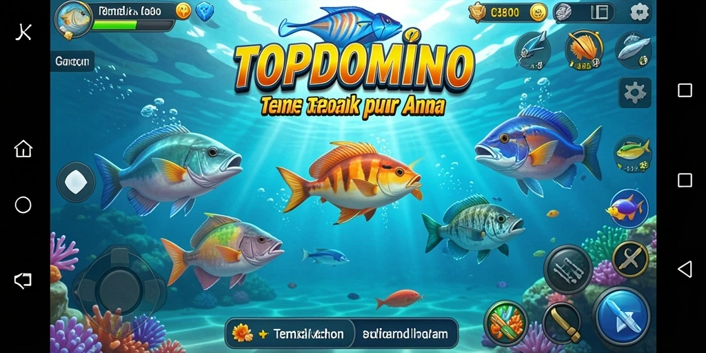 Tampilan gameplay seru dari TOPDOMINO yang menampilkan aksi Tembak Ikan.