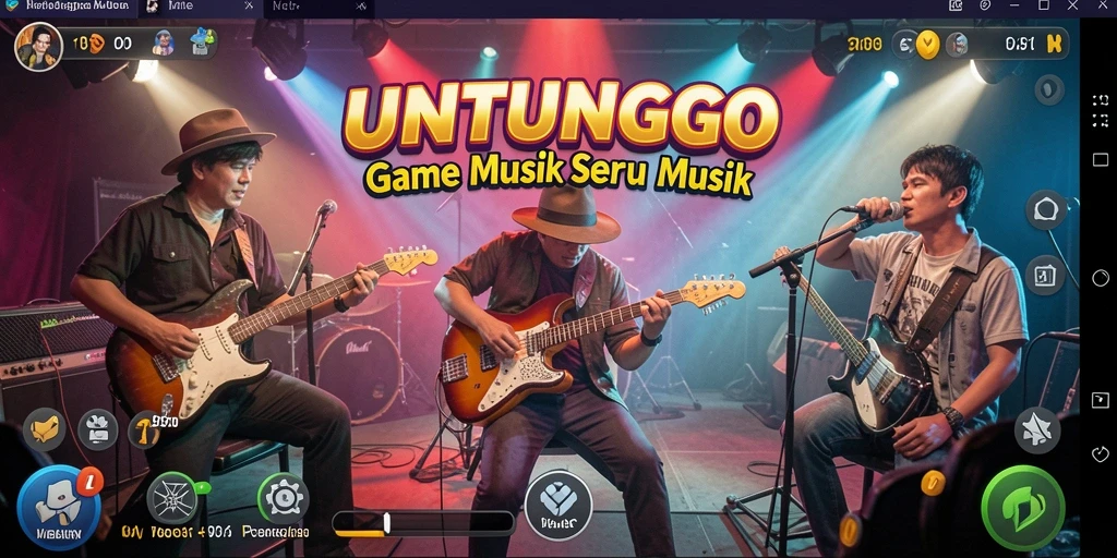 Tampilan gameplay UNTUNGGO yang menarik dengan ritme musik yang dinamis.